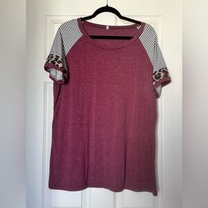Women's Burgundy Striped Short Sleeve Top